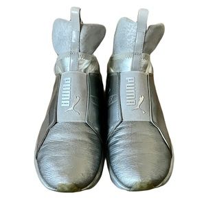 PUMA Silver Sneakers High Ankle 18986501 Metallic Pull On Shoes - Size 9